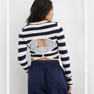 Aerie striped open back sweater navy